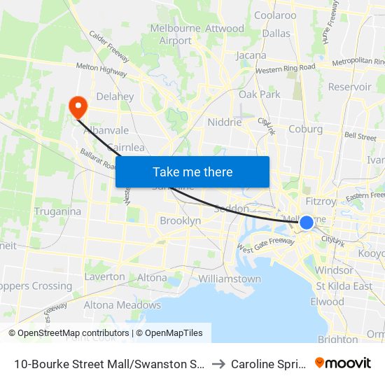 10-Bourke Street Mall/Swanston St (Melbourne City) to Caroline Springs - Bal map