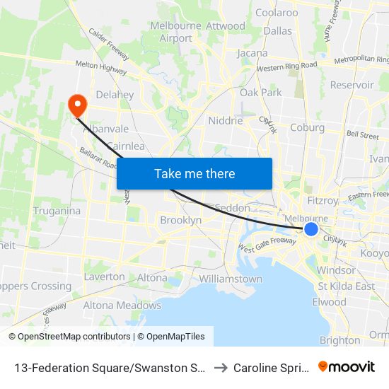 13-Federation Square/Swanston St (Melbourne City) to Caroline Springs - Bal map
