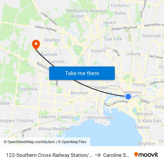 122-Southern Cross Railway Station/Spencer St (Melbourne City) to Caroline Springs - Bal map