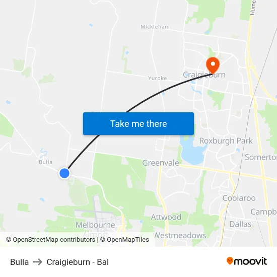 Bulla to Craigieburn - Bal map