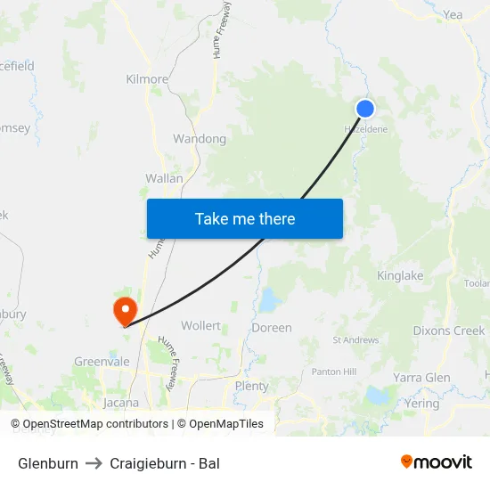 Glenburn to Craigieburn - Bal map