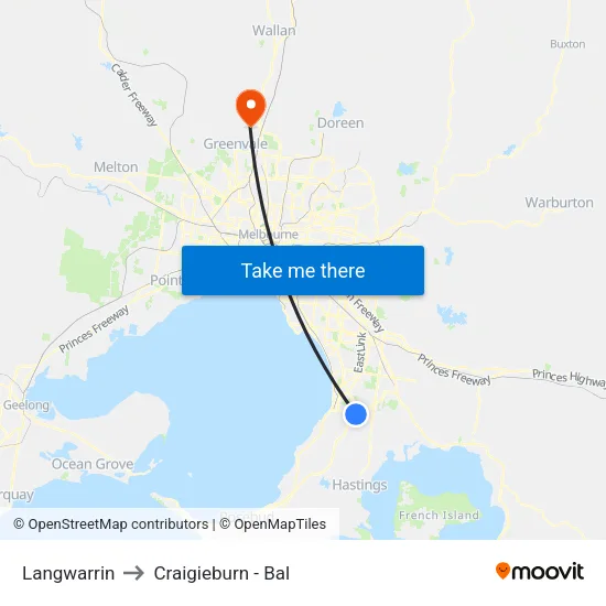 Langwarrin to Craigieburn - Bal map