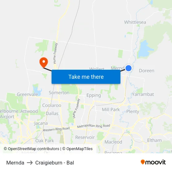 Mernda to Craigieburn - Bal map