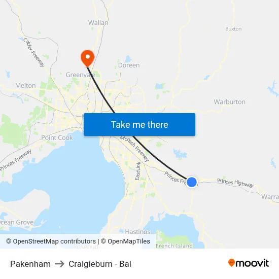 Pakenham to Craigieburn - Bal map