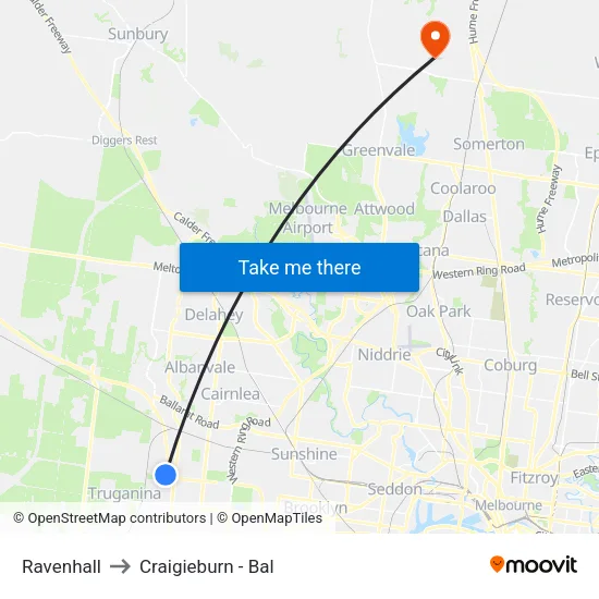 Ravenhall to Craigieburn - Bal map