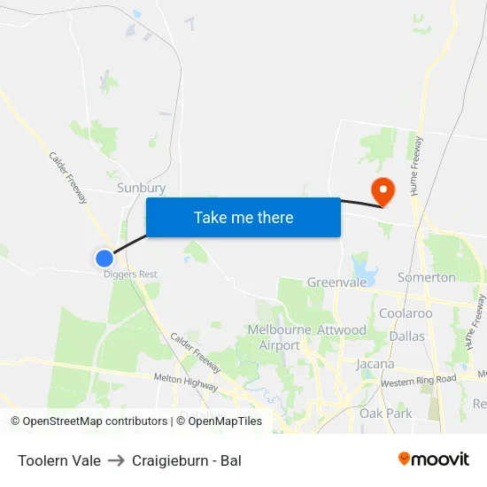 Toolern Vale to Craigieburn - Bal map