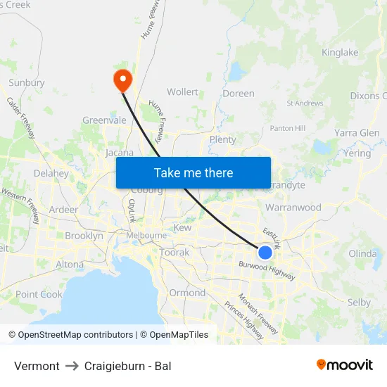 Vermont to Craigieburn - Bal map