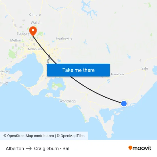Alberton to Craigieburn - Bal map