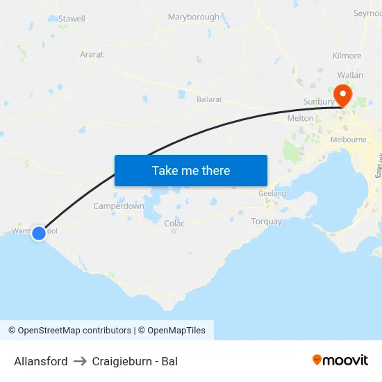 Allansford to Craigieburn - Bal map