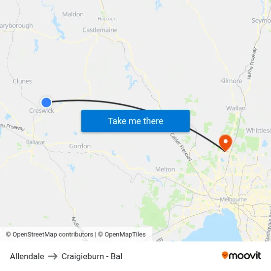 Allendale to Craigieburn - Bal map