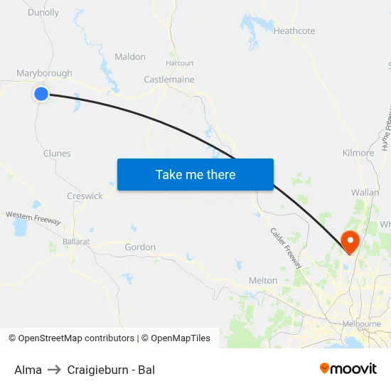 Alma to Craigieburn - Bal map