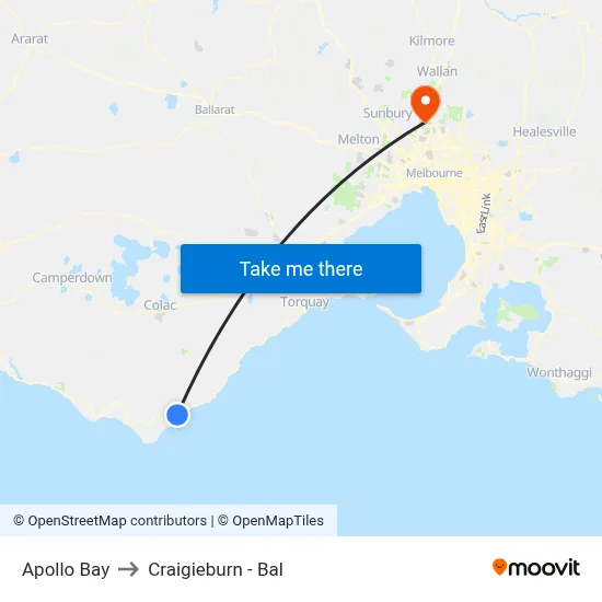 Apollo Bay to Craigieburn - Bal map