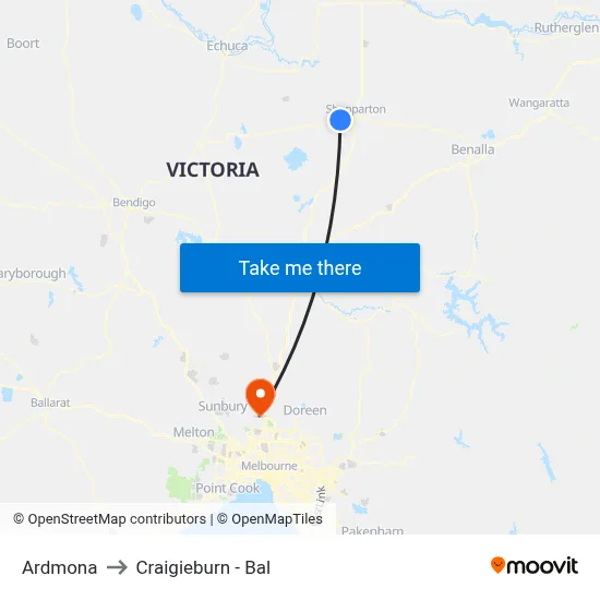 Ardmona to Craigieburn - Bal map