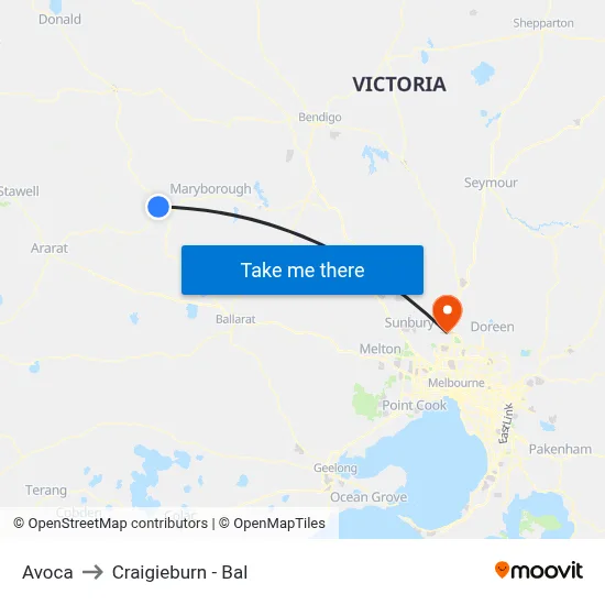 Avoca to Craigieburn - Bal map