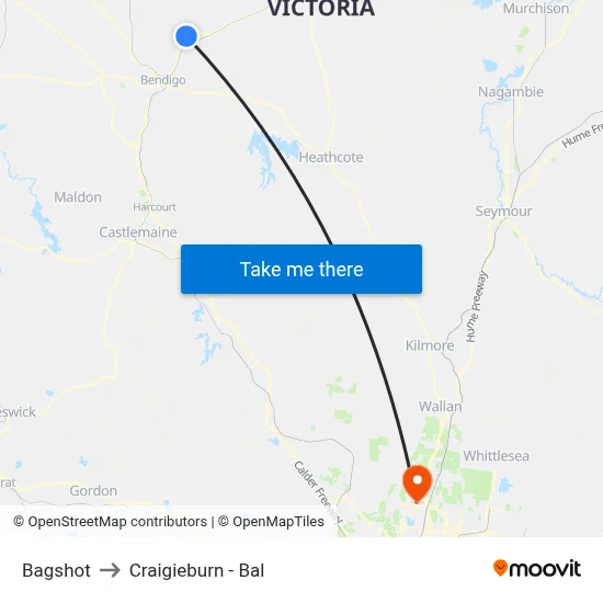 Bagshot to Craigieburn - Bal map