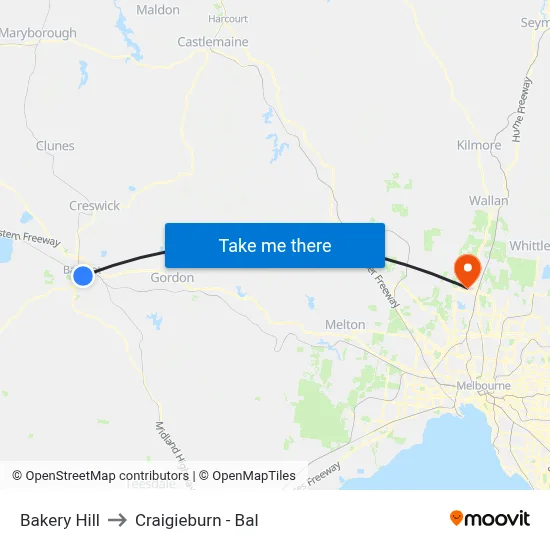 Bakery Hill to Craigieburn - Bal map