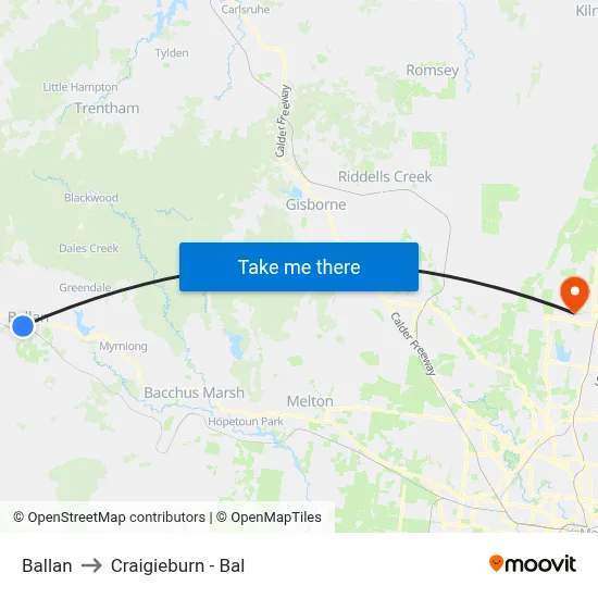 Ballan to Craigieburn - Bal map