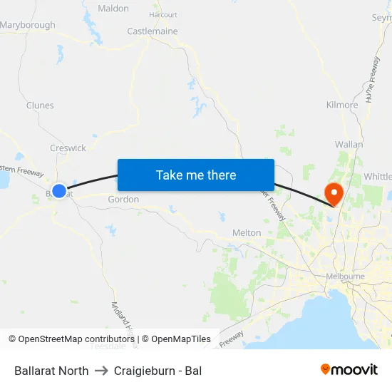 Ballarat North to Craigieburn - Bal map