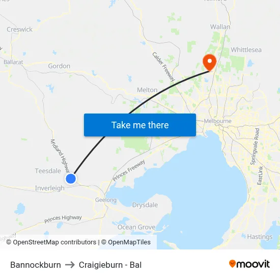 Bannockburn to Craigieburn - Bal map