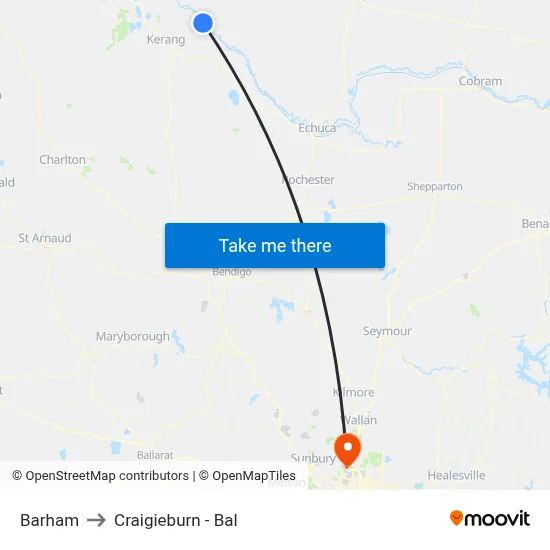 Barham to Craigieburn - Bal map