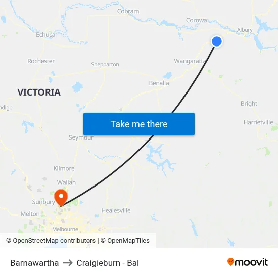 Barnawartha to Craigieburn - Bal map