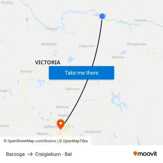 Barooga to Craigieburn - Bal map