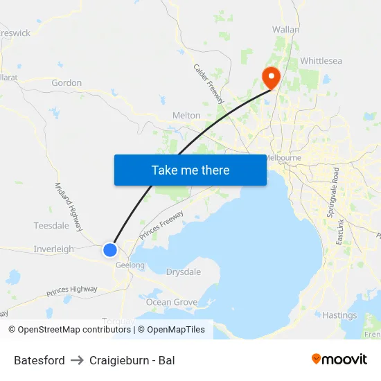 Batesford to Craigieburn - Bal map