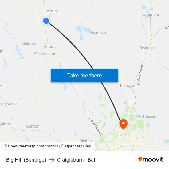 Big Hill (Bendigo) to Craigieburn - Bal map