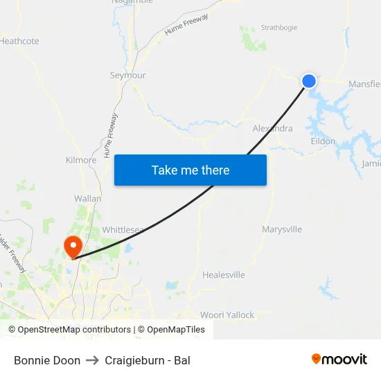 Bonnie Doon to Craigieburn - Bal map