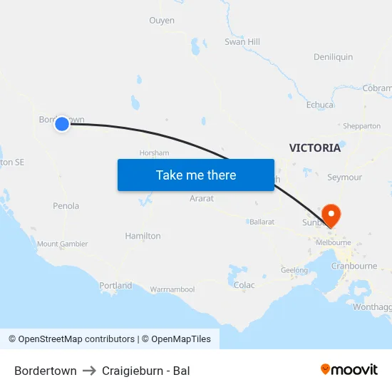 Bordertown to Craigieburn - Bal map