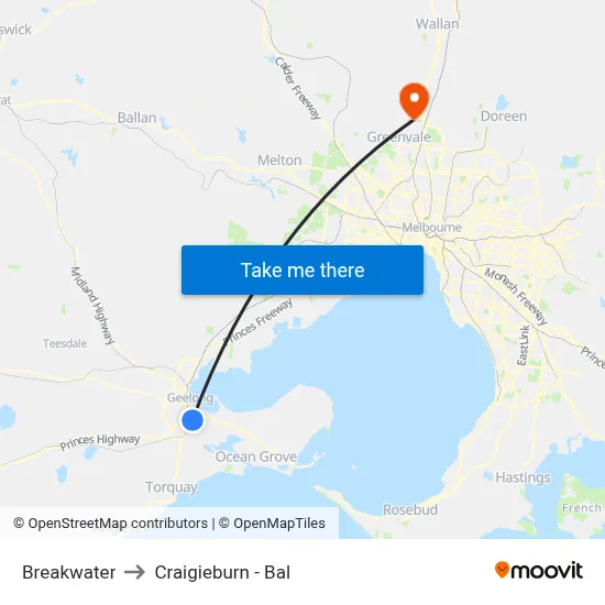 Breakwater to Craigieburn - Bal map