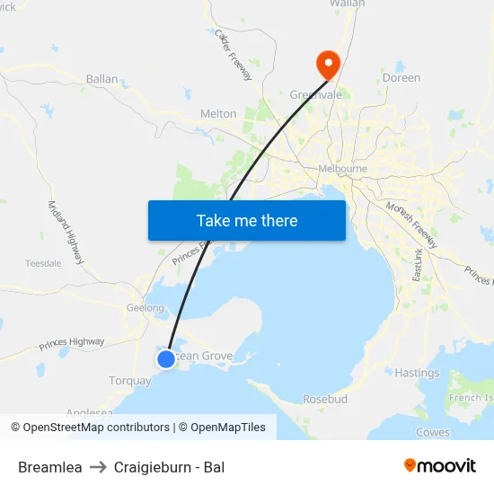Breamlea to Craigieburn - Bal map