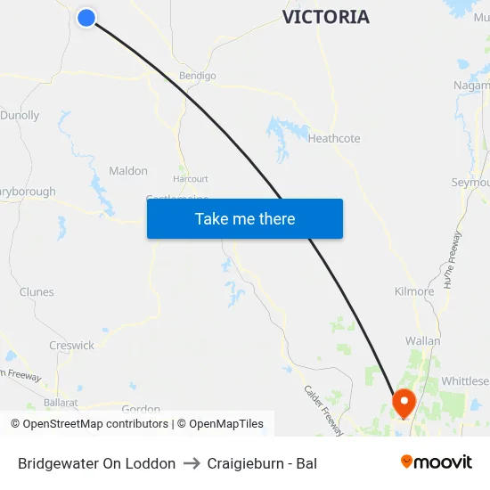 Bridgewater On Loddon to Craigieburn - Bal map