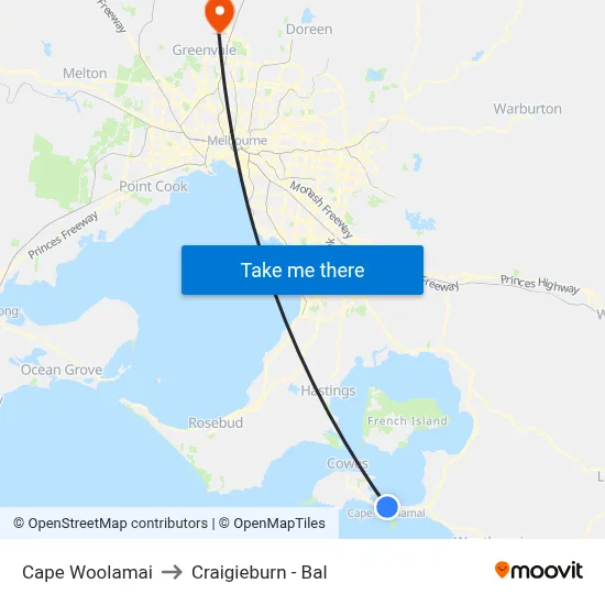 Cape Woolamai to Craigieburn - Bal map