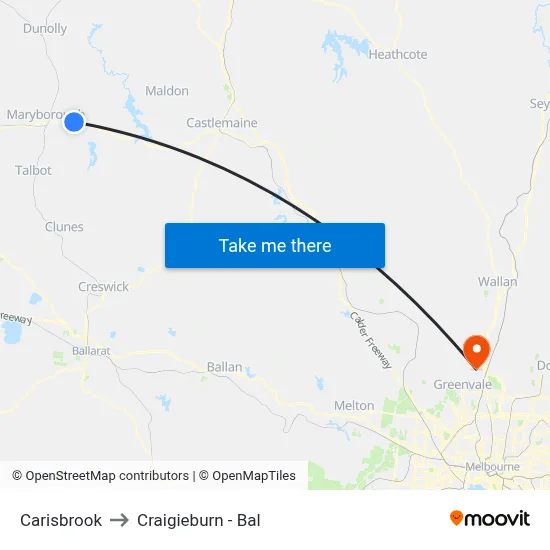 Carisbrook to Craigieburn - Bal map