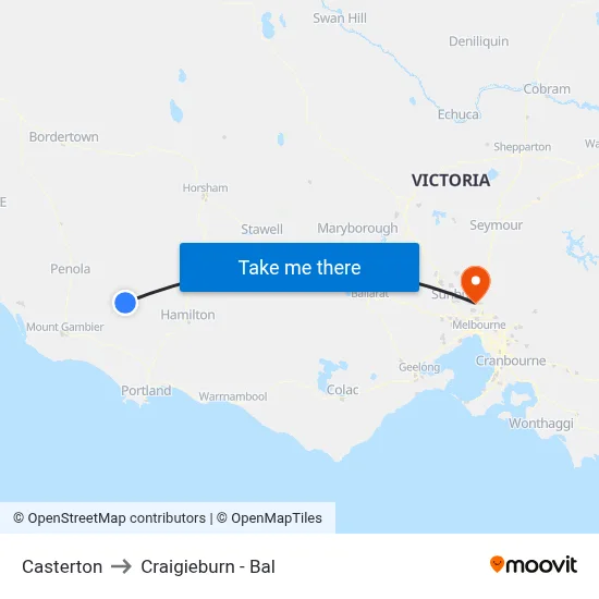 Casterton to Craigieburn - Bal map