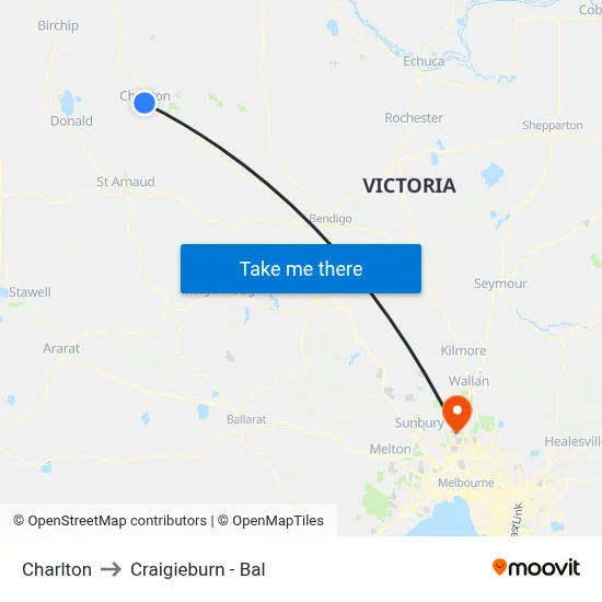 Charlton to Craigieburn - Bal map