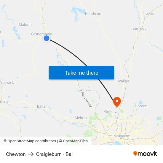 Chewton to Craigieburn - Bal map