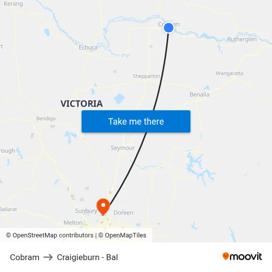 Cobram to Craigieburn - Bal map