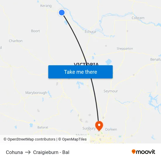 Cohuna to Craigieburn - Bal map