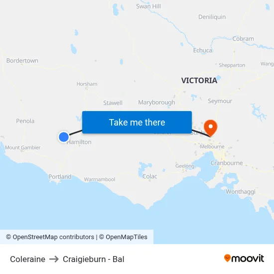 Coleraine to Craigieburn - Bal map
