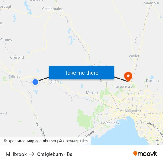Millbrook to Craigieburn - Bal map