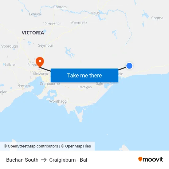 Buchan South to Craigieburn - Bal map