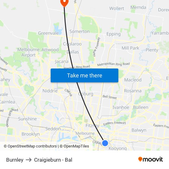 Burnley to Craigieburn - Bal map