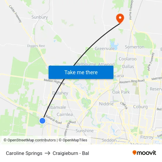 Caroline Springs to Craigieburn - Bal map