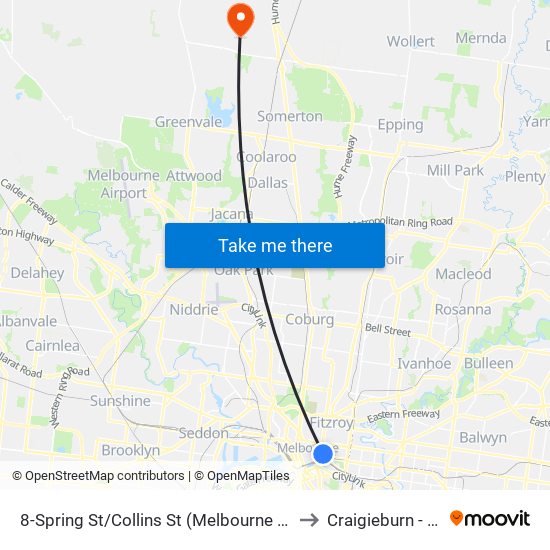 8-Spring St/Collins St (Melbourne City) to Craigieburn - Bal map