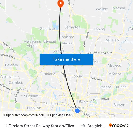 1-Flinders Street Railway Station/Elizabeth St (Melbourne City) to Craigieburn - Bal map