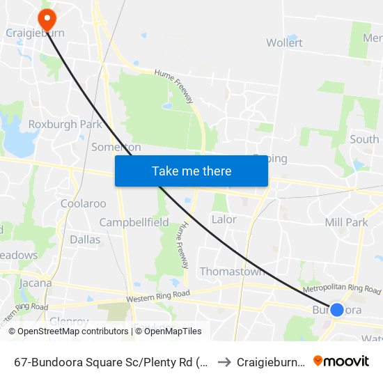 67-Bundoora Square Sc/Plenty Rd (Bundoora) to Craigieburn - Bal map