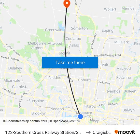 122-Southern Cross Railway Station/Spencer St (Melbourne City) to Craigieburn - Bal map