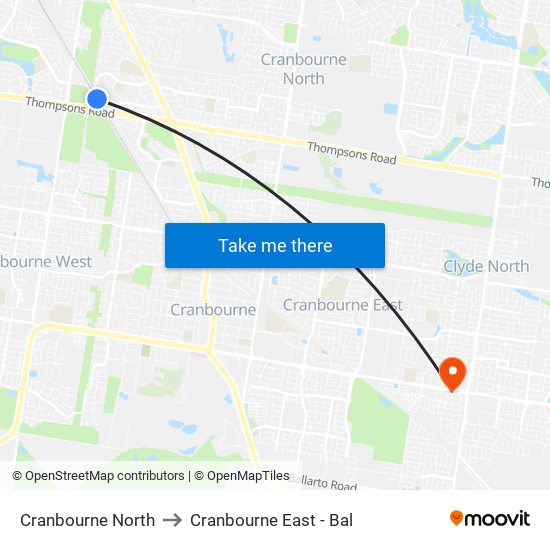 Cranbourne North to Cranbourne East - Bal map